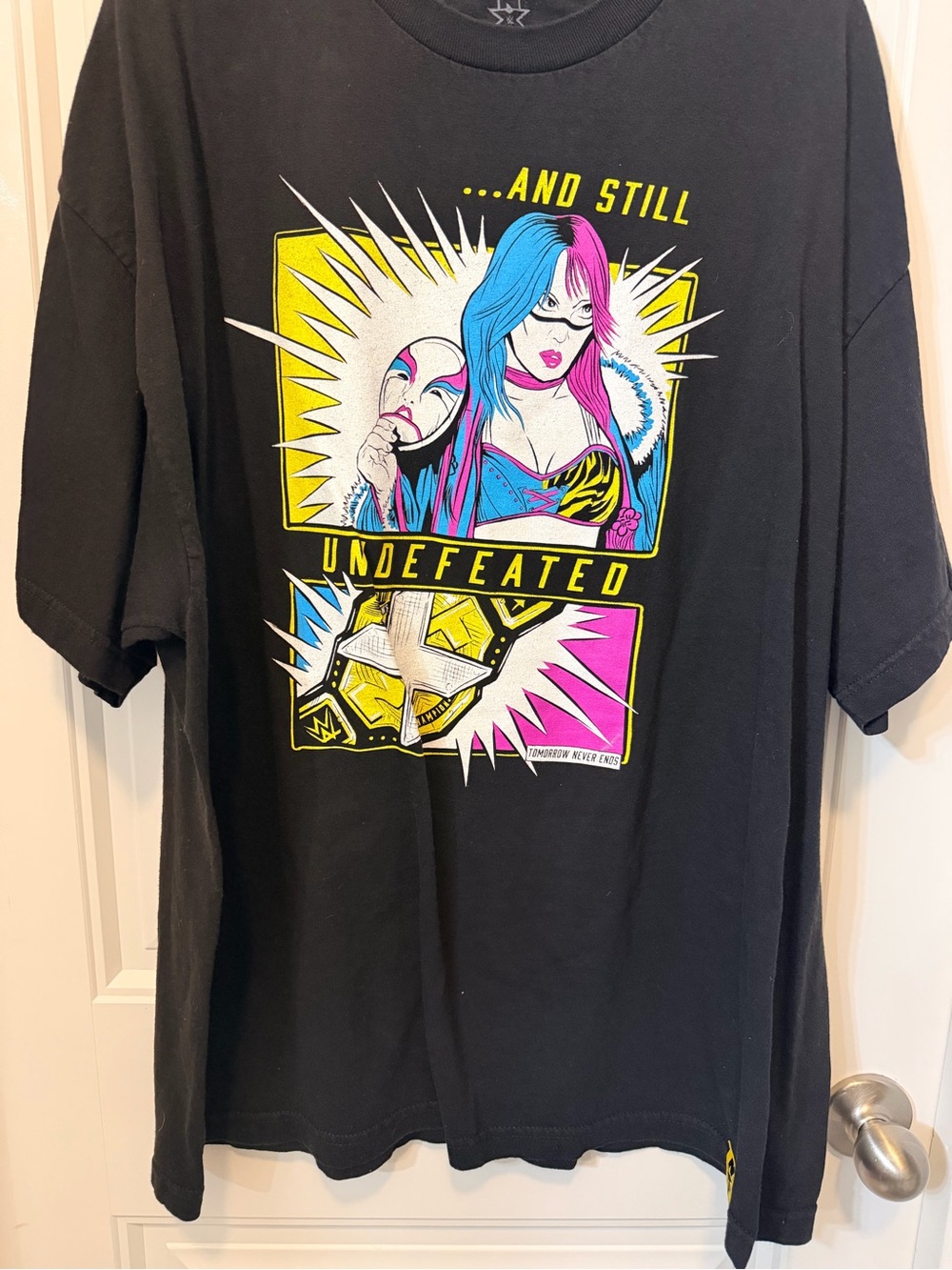 WWE Asuka "And Still Undefeated" Graphic Tee - Black with Neon Accents